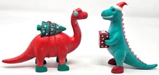 Rare ANKYO Red Dinosaur Brontosaurus & Green T-Rex Plastic Toy Figures 5" Xmas!