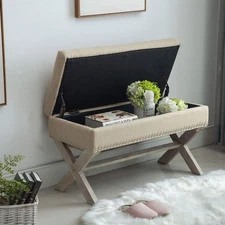 Fabric Upholstered Storage Entryway Bench 36 Inch Bedroom Bench Seat X-Shaped