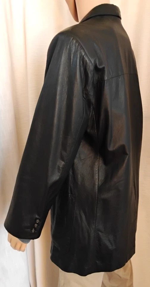 Mens Sz XL Deerskin Soft Black Leather Blazer Jacket Y2K Vintage Moto Minimalist - Image 3 of 4