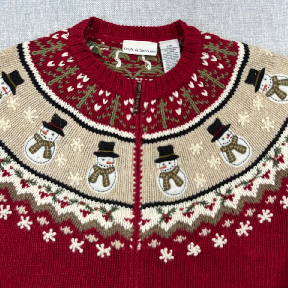 De Colección Croft & Barrow Fair Isle Navidad Suéter Cremallera Cárdigan Muñeco de Nieve Nórdico Grande Foto 2 de 4