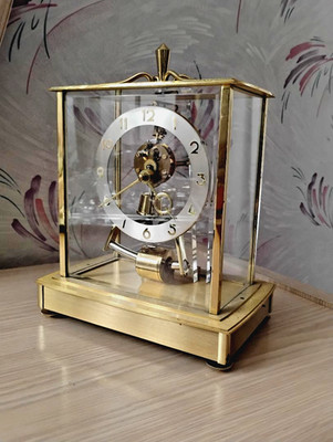 Vintage Kieninger & Obergfell Brass/Glass Skeleton Electromagnetic Mantel Clock