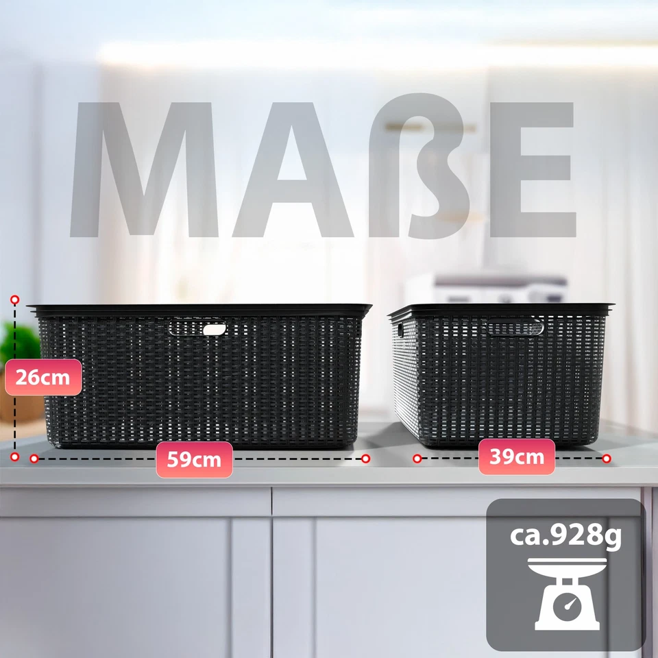 2 Stück Wäschekorb 59x39x26 cm Rattan Design Wäschewanne Made in Germany - Bild 3 von 4