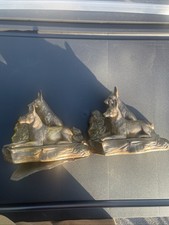 ANTIQUE J.B JENNINGS BROTHERS GERMAN SHEPHERD DOG ART SCULPTURE STATUE BOOKENDS