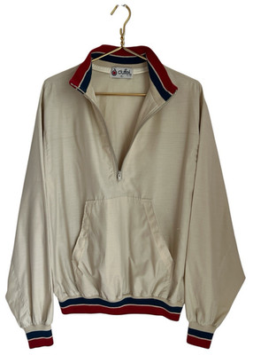 Windbreaker Pullover XL 1/4 Zip Y2K Duffel by JMA Cream Red Navy Blue Retro VTG