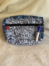 ZIPIT Pencil Case With Black White Doodle Pattern Blue Marker Attached School