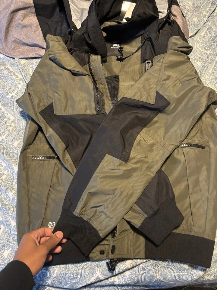 Ralph Lauren RLX 尼龙帆布 Tech 拉链夹克男式 M 冬季户外绿色黑色。 — 第 2/4 张图片