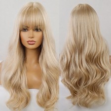 Heat Resistant Synthetic Hair Gradient blonde Dress Up Wig With Fringe Long Wavy
