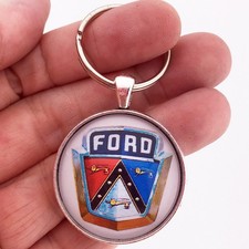 1950's Ford Tri Crest Red White Blue Chrome Emblem Badge 1.2" Diameter Keychain