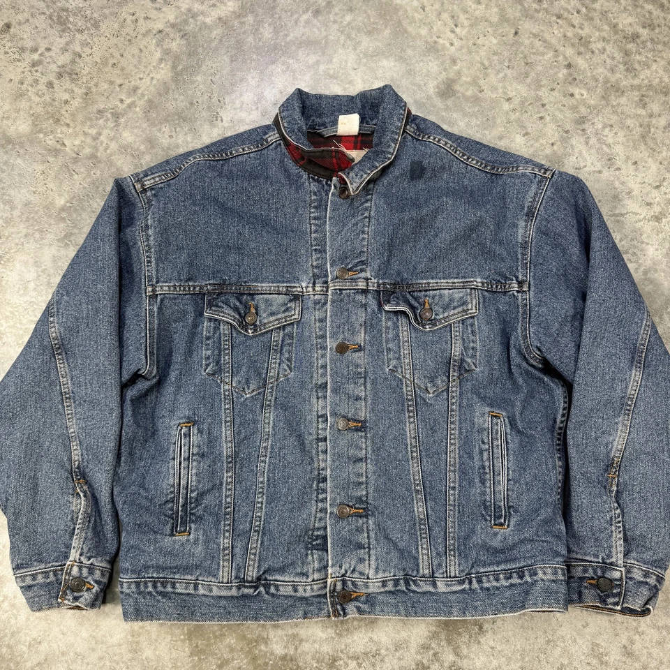 Vintage Levis Jacket Mens Extra Large Blue Denim Flannel Lined Trucker Coat 90s - Image 2 of 4