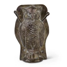 Primitive Antique Tin Style Owl Silver Chocolate Mold Resin Figurine Halloween