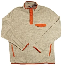 Eddie Bauer Mens Fleece Pullover Shirt L 1/4 Snap Long Sleeve Mock Neck Beige