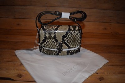 NWT Authentic JIMMY CHOO Snake Printed Leather Mini Crossbody Bag Logo Gunmetal