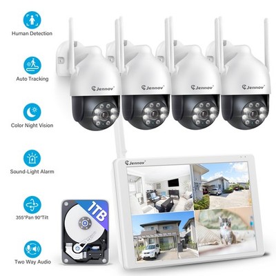 JENNOV Security Camera System Wireless Home Outdoor 5MP 10'' Monitor 2 Way Audio