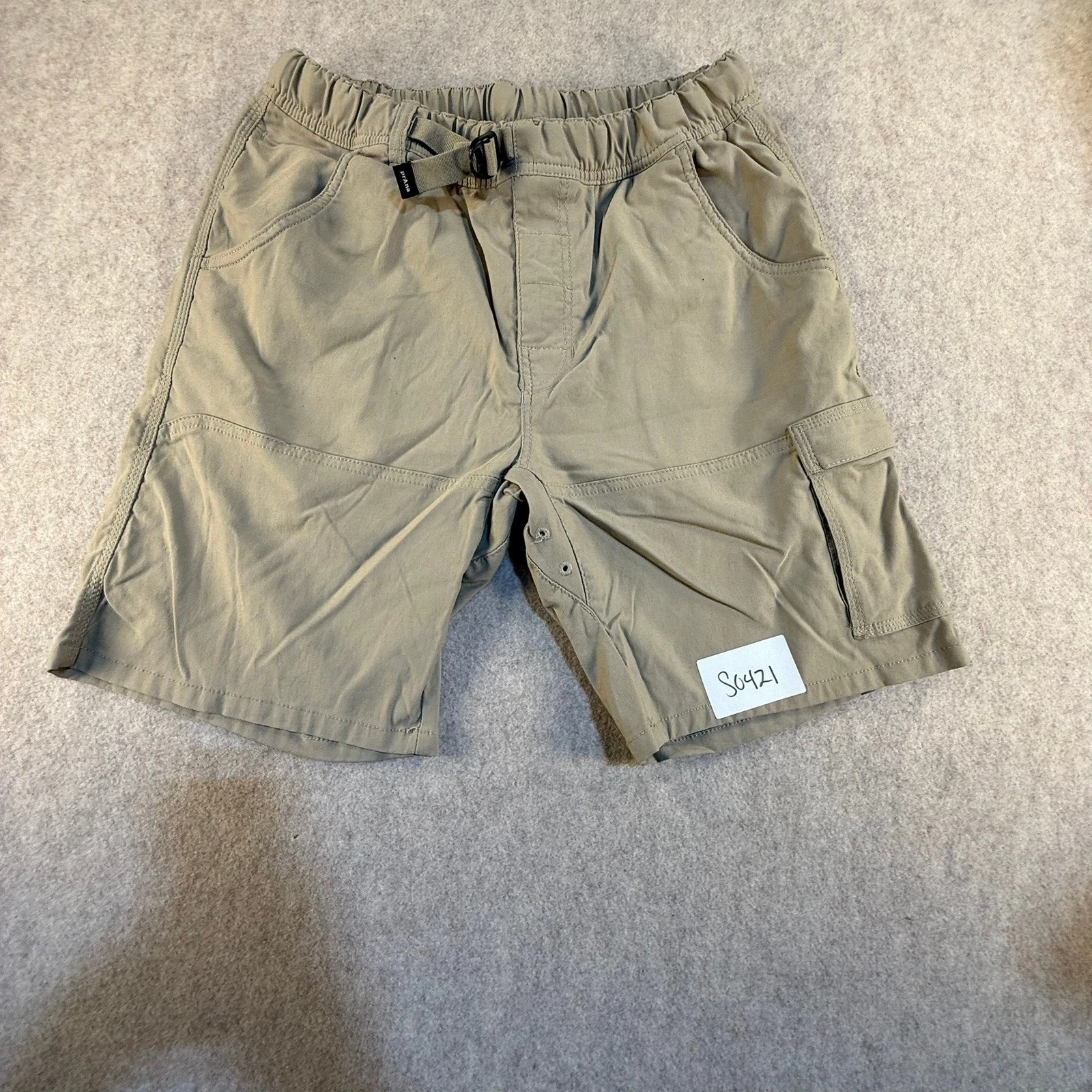Prana Zion Cargo Shorts Mens Medium Khaki Tan Hiking Climbing Belted Stretch