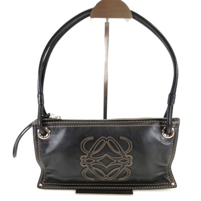 LOEWE Anagram Stitch Leather One Shoulder Handbag Black Vintage 10421