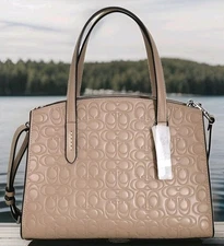 🌞COACH CHARILE 28 KHAKI BROWN LEATHER SIGNATURE C EMBOSSED SATCHEL BAG🌺NWT!