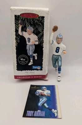 Xmas Troy Aikman Dallas Cowboys NFL 1996 Hallmark Ornament With Card Vintage