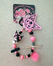 Sanrio Kuromi My Melody Beaded Phone Charm Keychain Bag Charm Pink Black New