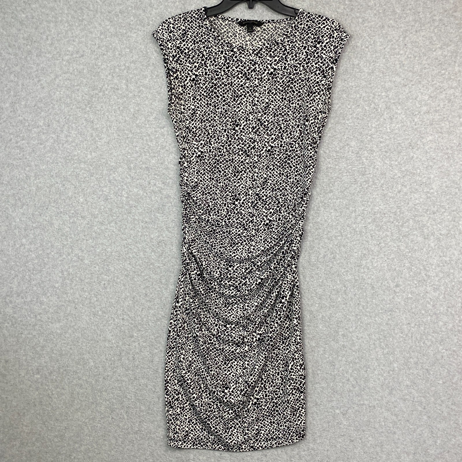 Banana Republic Dress Women's Small Black White Print Sleeveless Ruched Knit