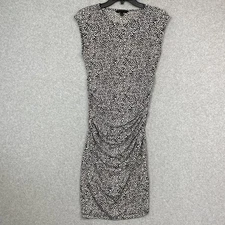 Banana Republic Dress Women's Small Black White Print Sleeveless Ruched Knit