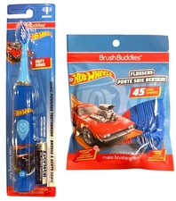 Brush Buddies 2pc Hot Wheels Kids Electric Toothbrush  Bubble Gum Flossers Set