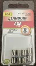 Jandorf AGA 30 Amp Fast Acting Glass FUSE 4 pk Withstand Overload 32 Volt 60623
