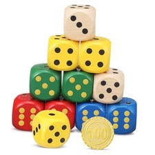 Poen 10 Pcs Wooden Dice Set 30mm D6 Large Jumbo 6 Sided Game Dice Multicolor