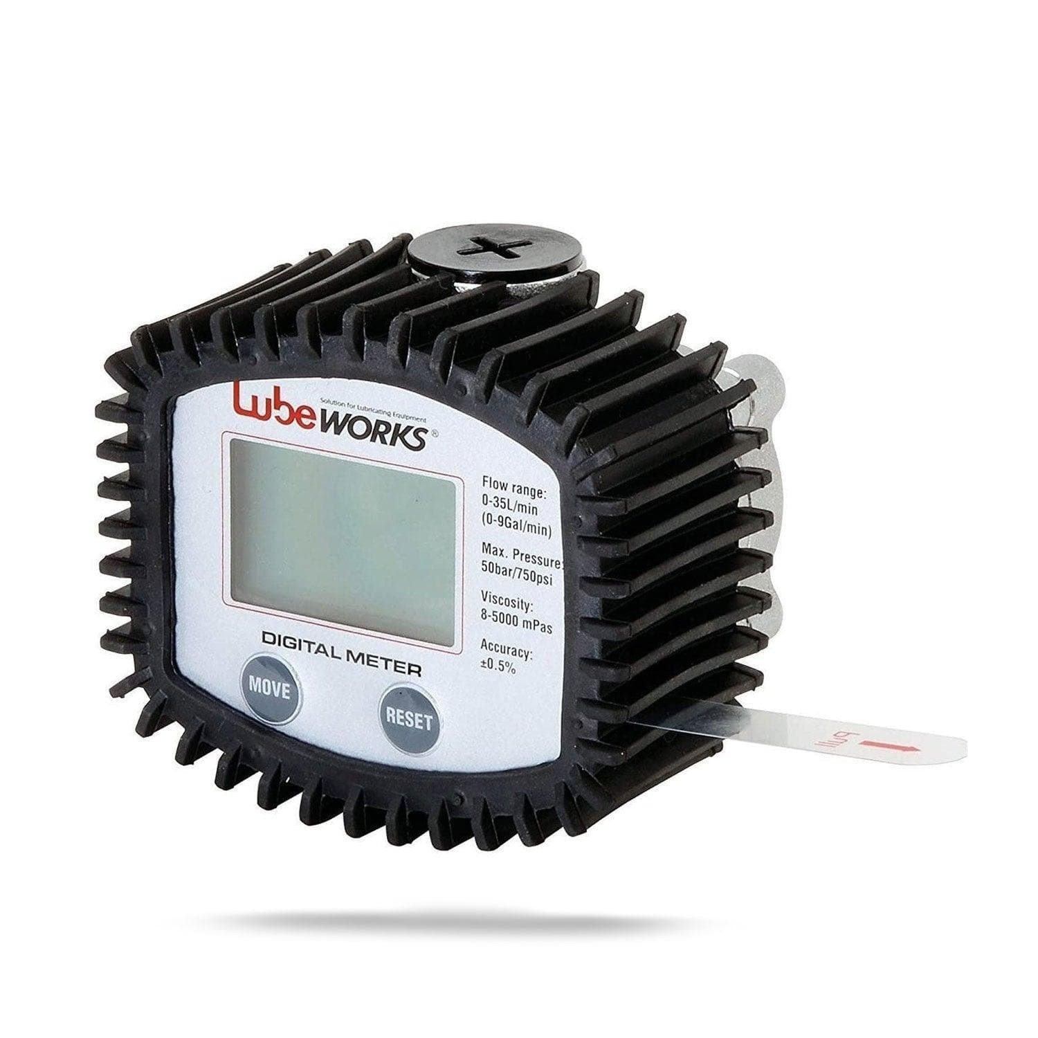 Lubeworks digital oil flow meter - 1/2" npt inlet, +/- 0. 5% accuracy