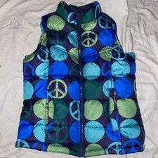 Old Navy Puffer Vest XL Kids Peace Blue Green Excellent Full Zip Fleece Lined
