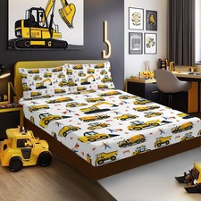 Full Size Bed Sheets Boys Full Car Fitted Sheet Cartoon Excavator Truck Lifte...