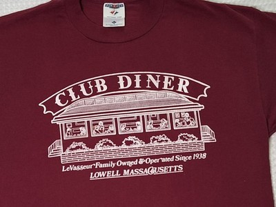 Lowell Massachusetts Club Diner Souvenir Dark Red T-shirt Size L Jerzees