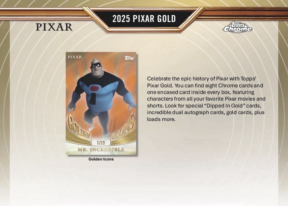2025 TOPPS PIXAR GOLD CHROME HOBBY BOX DISNEY NEW SEALED 8-CARDS 1