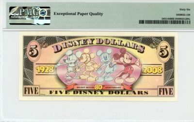 2008 $5 Disney Dollar Mickey ca. 1955 80th Anniv. PMG 66 EPQ