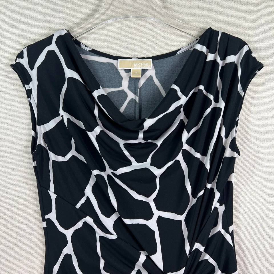 MICHAEL KORS Dress Women S Black White Faux Wrap Geometric Print Office NightOut - Image 2 of 4