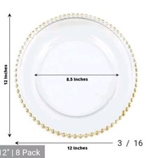 Bokon 25 pcs 12" Round Beaded Clear Gold Charger Plates Wedding Party Table Ring