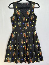 Yumi Dress Women UK S 8 Black Floral Sleeveless Lined Cottagecore Vintage Style