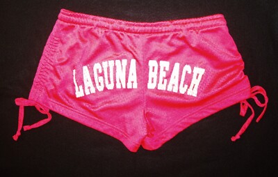 EXIST LOW-RISE TIE SIDE LAGUNA BEACH BOOTY LOGO PINK SHORT SHORTS STRETCHY S/M