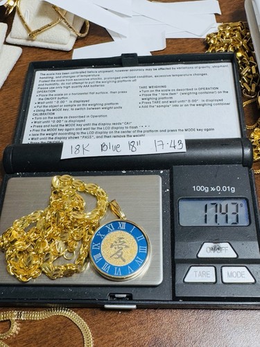 Pure Au750 18K Gold Chain 5mm Love Blue/Gold Set Necklace 17.43g 17.5”/18 inch - Picture 24 of 24