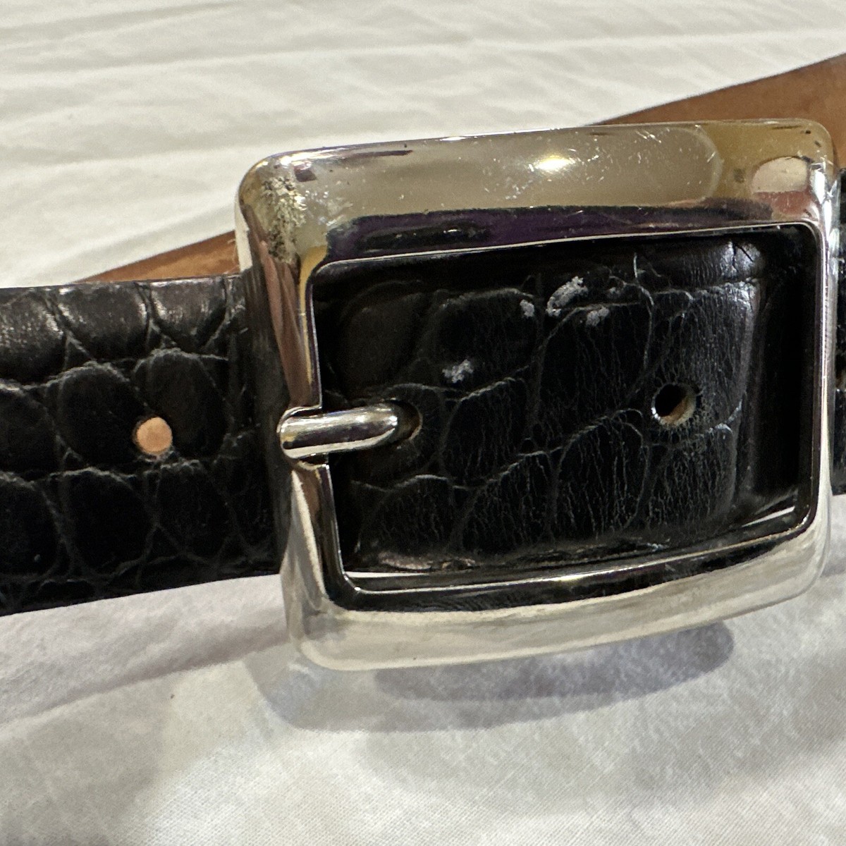 Harold Powell Black Genuine Leather Croc Belt - Made in  display picture 3