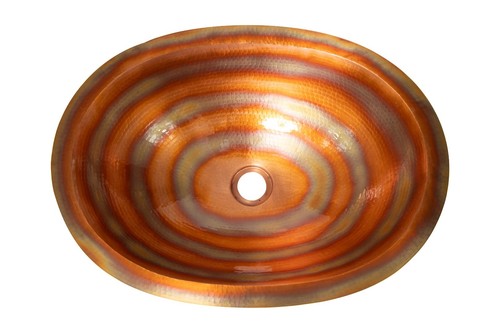 Mexican Crafts Oval Recycled Copper Bathroom Sink: 19x14", Fire Finish, 18 Gauge - Picture 4 of 4