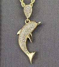 Dolphin Beauty Pendant Necklaces 2Ct Lab-Created Diamond 14K Yellow Gold Plated
