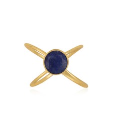 Lapis Lazuli Gemstone 925 Silver Gold Plated Womens Promise Ring Jewelry