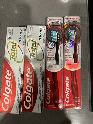 2 Colgate Total Clean Mint Toothpaste 4.8 Oz Each & 2 360 Advanced Toothbrush M