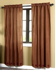 Burgundy Star Patch Red Khaki Tan Check Country Window Curtains Lined 84" L