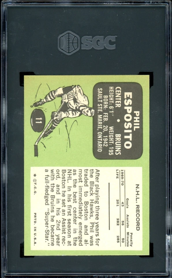 1970-71 TOPPS HOCKEY Hockey #11 Phil Esposito HOF SGC 6.5 EX-NM + Boston Bruins - Image 2 of 2