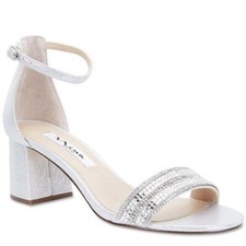 NWT Nina Womens Silver Elenora Rhinestone Ankle Strap Block Heel Shoe SIZE 9M