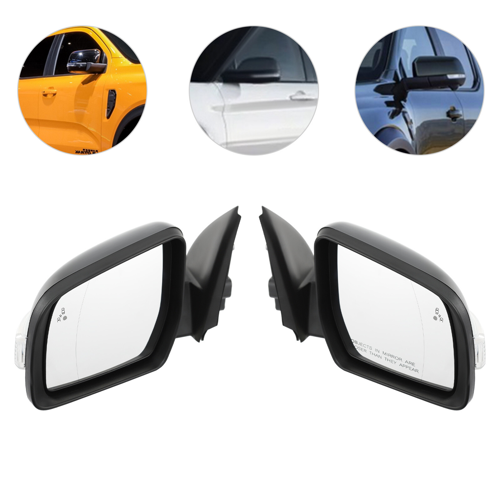 Black Power Heated Mirrors For 2019-2023 Ford Ranger Power Fold w/BSM Left+Right
