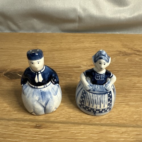 Vintage Delft Blue Dutch Man Woman Salt and Pepper Shakers, DBL Crown Mark