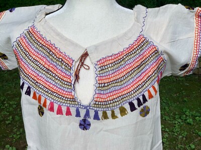 Maya Mexican Blouse Top Shirt Embroidered Chiapas Off-White Medium