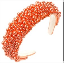 BRAND NEW LUXURY HANDMADE ORANGE PEARL HEADBAND HAIR ACCESSORY, BRIDAL OR RACES